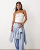 ASOS Petite ASOS DESIGN Petite linen blend wide leg pants with pleated detailing in blue-Green - 1
