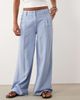 ASOS Petite ASOS DESIGN Petite linen blend wide leg pants with pleated detailing in blue-Green - 3