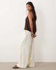 ASOS Petite ASOS DESIGN Petite linen blend wide leg pants with pleated detailing in cream-White - 3
