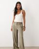 ASOS Petite ASOS DESIGN Petite linen blend wide leg pants with pleated detailing in khaki-Neutral - 1