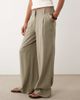 ASOS Petite ASOS DESIGN Petite linen blend wide leg pants with pleated detailing in khaki-Neutral - 4
