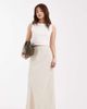ASOS Petite ASOS DESIGN Petite linen look bias cut midaxi skirt in stone-Neutral - 1