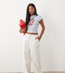 ASOS Petite ASOS DESIGN Petite linen look pull on pants in off white