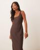 ASOS Petite ASOS DESIGN Petite linen look twist strap bias maxi dress in chocolate-Brown - 2