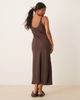 ASOS Petite ASOS DESIGN Petite linen look twist strap bias maxi dress in chocolate-Brown - 4