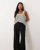 ASOS Petite ASOS DESIGN Petite linen look wide leg pants with pleated detailing in black - 1