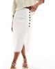 ASOS Petite ASOS DESIGN Petite linen midi skirt with raw edge and button detail in white - 1