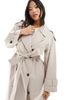ASOS Petite ASOS DESIGN Petite linen mix trench coat in stone-Neutral - 2