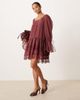 ASOS Petite ASOS DESIGN Petite long sleeve sweetheart neckline mini dress in burgundy-Multi - 2
