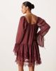 ASOS Petite ASOS DESIGN Petite long sleeve sweetheart neckline mini dress in burgundy-Multi - 3