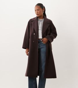 ASOS Petite ASOS DESIGN Petite longline double breasted coat in chocolate plum-Brown