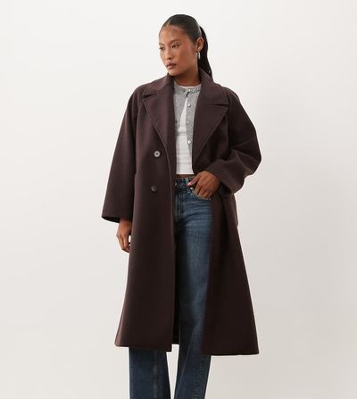 ASOS Petite ASOS DESIGN Petite longline double breasted coat in chocolate plum-Brown