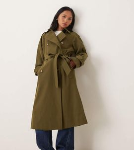 ASOS Petite ASOS DESIGN Petite longline trench coat in olive-Green