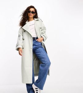 ASOS Petite ASOS DESIGN Petite longline trench coat in pale sage-Green
