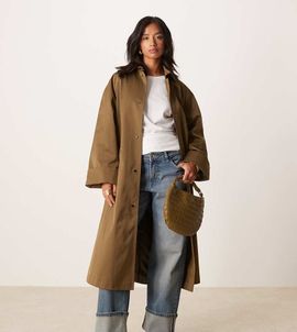 ASOS Petite ASOS DESIGN Petite longline trench coat khaki-Green