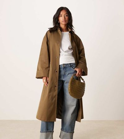 ASOS Petite ASOS DESIGN Petite longline trench coat khaki-Green