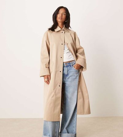 ASOS Petite ASOS DESIGN Petite longline trench in stone-Neutral