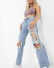 ASOS Petite ASOS DESIGN Petite mid rise straight jeans in lightwash with rips-Blues - 1