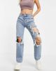 ASOS Petite ASOS DESIGN Petite mid rise straight jeans in lightwash with rips-Blues - 4