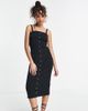 ASOS Petite ASOS DESIGN Petite midi button up ribbed dress with frill hem in black - 1