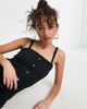ASOS Petite ASOS DESIGN Petite midi button up ribbed dress with frill hem in black - 3