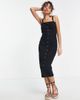 ASOS Petite ASOS DESIGN Petite midi button up ribbed dress with frill hem in black - 4