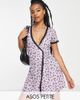 ASOS Petite ASOS DESIGN Petite mini mesh wrap dress with lace trim in lilac daisy print-Multi - 1