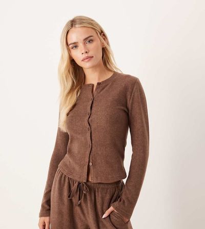 ASOS Petite ASOS DESIGN Petite mix & match lightweight fleece cardigan in chocolate brown