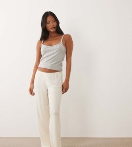 ASOS Petite ASOS DESIGN Petite mix & match rib knit wide leg pajama pants in ivory-White