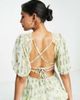 ASOS Petite ASOS DESIGN Petite open back lace insert midi tea dress in green floral print-Multi - 2