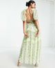 ASOS Petite ASOS DESIGN Petite open back lace insert midi tea dress in green floral print-Multi - 3