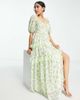 ASOS Petite ASOS DESIGN Petite open back lace insert midi tea dress in green floral print-Multi - 4