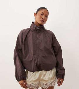 ASOS Petite ASOS DESIGN Petite oversized bubble hem track jacket in mushroom-Brown