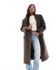 ASOS Petite ASOS DESIGN Petite oversized dad coat in heathered chocolate-Green - 1