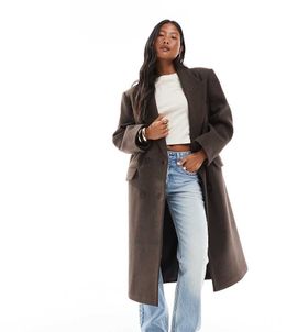 ASOS Petite ASOS DESIGN Petite oversized dad coat in heathered chocolate-Green