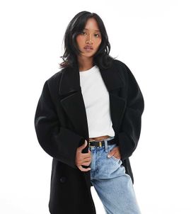 ASOS Petite ASOS DESIGN Petite oversized mid length pea coat in black