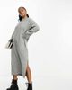 ASOS Petite ASOS DESIGN Petite oversized relaxed knitted midi dress with crew neck and seam detail in gray - 1