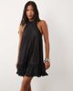 ASOS Petite ASOS DESIGN Petite plisse halter neck mini dress with ruffle hem in black - 3