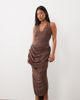 ASOS Petite ASOS DESIGN Petite plunge neck midi dress with open back & train detail in chocolate-Brown - 1