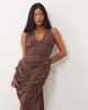 ASOS Petite ASOS DESIGN Petite plunge neck midi dress with open back & train detail in chocolate-Brown - 3