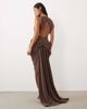 ASOS Petite ASOS DESIGN Petite plunge neck midi dress with open back & train detail in chocolate-Brown - 4