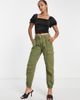 ASOS Petite ASOS DESIGN Petite puff sleeve satin ruched front top in black - 3