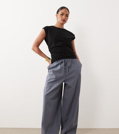 ASOS Petite ASOS DESIGN Petite pull-on pants in dusky blue