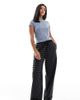 ASOS Petite ASOS DESIGN Petite pull-on tie waist barrel pants in black & gray check-Multi - 1