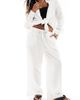 ASOS Petite ASOS DESIGN Petite pull on pants with linen in white - 1
