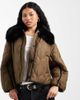 ASOS Petite ASOS DESIGN Petite quilted hybrid borg collarless jacket in khaki-Green - 1