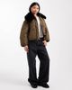 ASOS Petite ASOS DESIGN Petite quilted hybrid borg collarless jacket in khaki-Green - 3