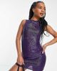 ASOS Petite ASOS DESIGN Petite racer front tank mini dress in holographic purple-Pink - 1