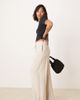 ASOS Petite ASOS DESIGN Petite relaxed straight leg linen blend pants in natural-Neutral - 1