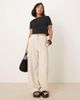ASOS Petite ASOS DESIGN Petite relaxed straight leg linen blend pants in natural-Neutral - 3